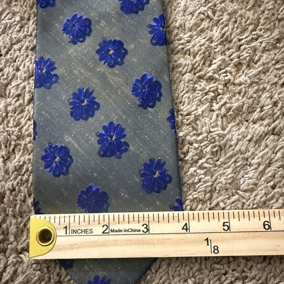 Ermenegildo Zegna Silk Tie Olive Green Blue Orange Floral Pattern 3 7/8 Necktie - Picture 2 of 5